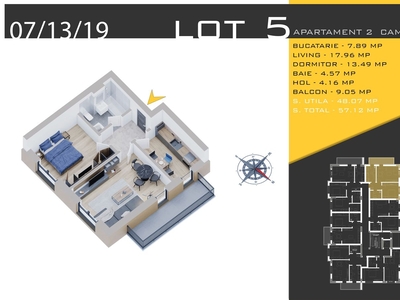 Apartament 3 camere, S- 57 mp + parcare, Mărăști.