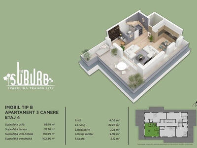 Apartament 3 camere The Suburb Buftea duplex 3 camere Duplexul este compus