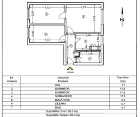 Apartament 3 camere, parter, 58 mp utili, locatie centrala, T. Vladimirescu, in spatele fostei poste