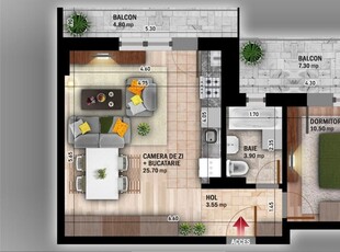 Apartament de 2 camere tip studio, decomandat, în zona Theodor Pallady