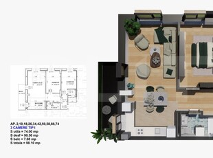 Comision 0% la cumparator! Apartament 3 camere, 81,60 mp, Satina Park!