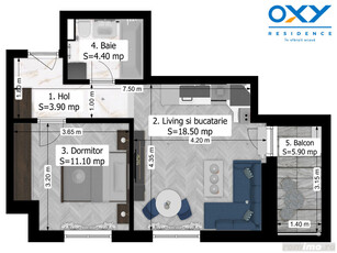 Rahova-Oxy Residence 2, Studio 44 mp mega discount