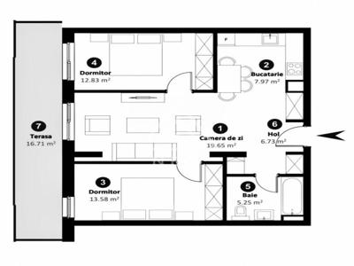 Apartament cu 3 camere de vanzare semifinisat, in bloc nou - Intre Lacuri