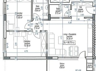 Apartament semidecomandat, 3 camere