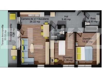 Apartament cu 3 camere , 2 bai , terasa la jumatate de pret , zona Regal, Baciu