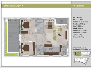 3 camere bloc nou cu tereasa de 24mp