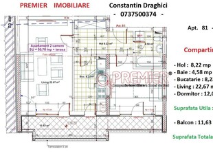 Apartament 2 camere, decomandat, 51mp, parcare, Grand Arena