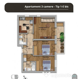 Apartament 3 camere 78mp utili,mobilat /bucatarie utilata Central