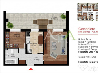 Berceni\popesti\metrou - Garsoniera de 43m + terasa de 21mp