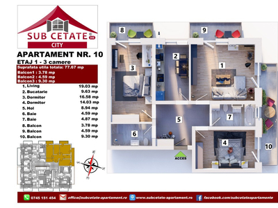 Apartament cu 3 camere decomandat in bloc nou la etajul 1!