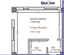 Apartament 1 camera 30,8 mp + CURTE 70 mp cartier HLINCEA - CETĂȚUIA