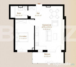 Apartament 2 camere cu CF, 53,68 mp + balcon 8,25 mp, zona V