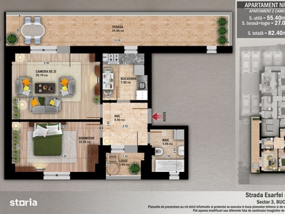 Apartament 2 camere decomandate, 56 mp, parcare optional, zona Florilo