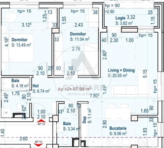 Apartament 3 camere FINISAT sup.68 mp, 2 bai, parcare inclusa Floresti