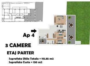 Apartament 3 camere Piata Alba Iulia - curte 130 mp - Birou Dezoltator