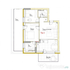 Apartament cu 3 camere, 55,51 mp, terasa 57,52 mp, balcon, z