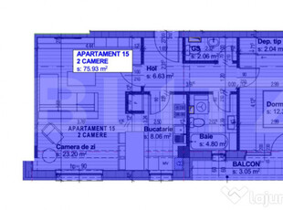 Apartament Nou, 62.17 mp utili, 2 camere decomandat Bloc Rez