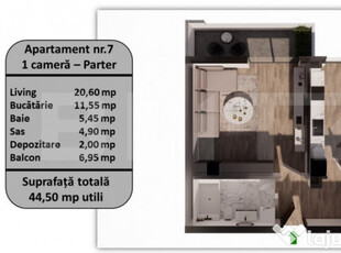 Apartament tip studio, 44.5 mp, zona Tractorul