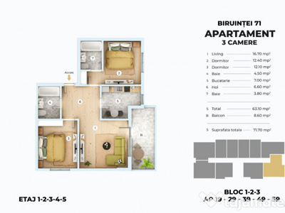 Apartament cu 3 camere - Metrou Berceni - 72 MP