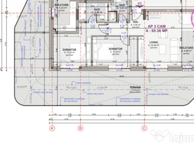 Apartament de 3 camere, 69 mp, 72 mp terasa cu view, zona ex