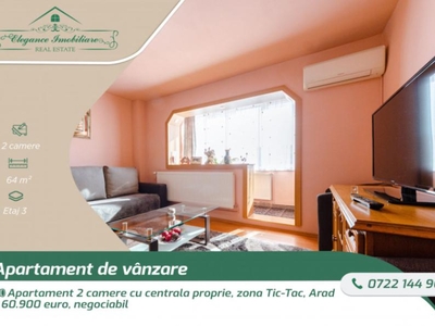 Apartament 2 camere si centrala proprie, zona Tic-Tac, Arad