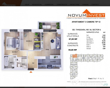 Apartament 3 camere complex rezidential nou Novum