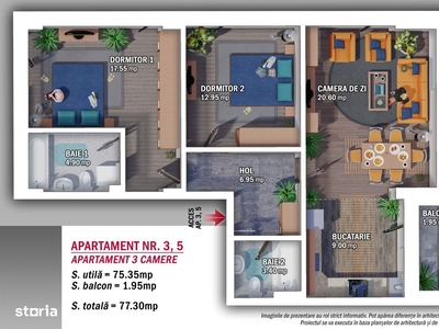 Apartament 3 camere | Comision 0% | Etaj 1