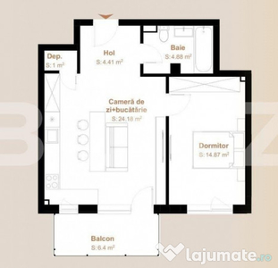 Apartament 2 camere, 49,34 mp + balcon 6,40, zona Vivo