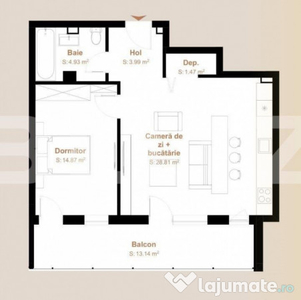 Apartament 2 camere, 54,07 mp + balcon 13,14 mp, zona exclus