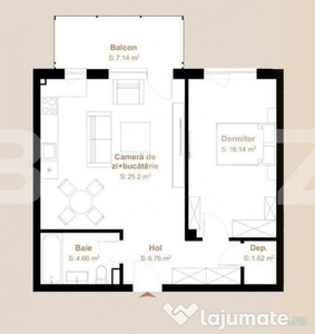 Apartament 2 camere, 54,38 mp + balcon 7,14 mp, zona Vivo