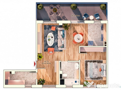 Apartament 2 camere, 61 mp, 15 mp balcon, parcare subterana