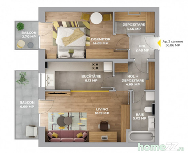 Apartament 2 camere de vanzare in bloc nou