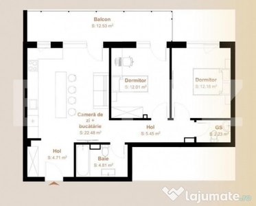 Apartament 3 camere, 63,87 mp + balcon 12,53, zona Vivo
