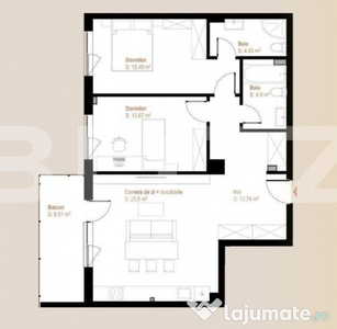 Apartament 3 camere, 77,83 mp + balcon 8,51 mp, zona Vivo