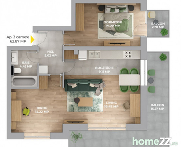 Apartament cu 3 camere in bloc nou