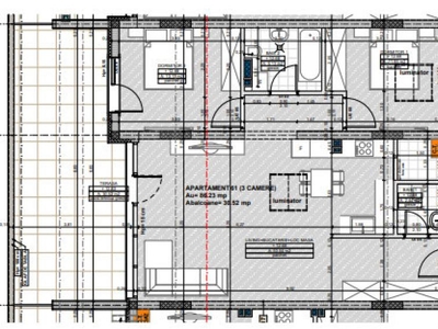 Apartament de 3 camere semidecomandat, 2 bai, 86 mp, terasa 30 mp