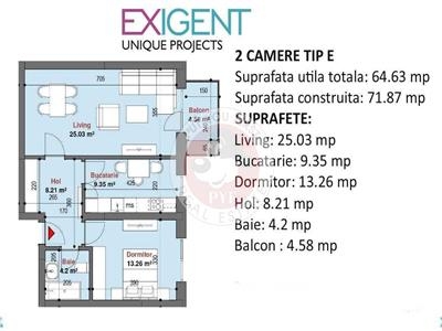 Exigent Plaza | Apaartament 2 camere | 65mp | decomandat | B7889