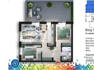 Apartament 3 camere, 62.73 mp utili + terasa 31.20 mp, zona Iris