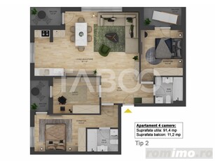 Apartament 4 camere 91 mpu ETAJ 1 si LOC PARCARE zona Doamna Stanca