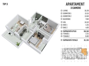 Apartament 3 Camere Decomandat 80MP Lux Zona Grand Arena