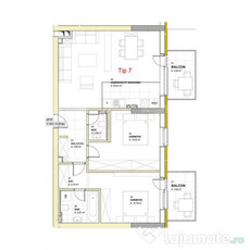 Apartament cu 3 camere, 73,49 mp, 2 balcoane, zona Louis Pas