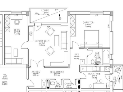 Apartament 3 camere, 81 mp, semifinisat, Parcare