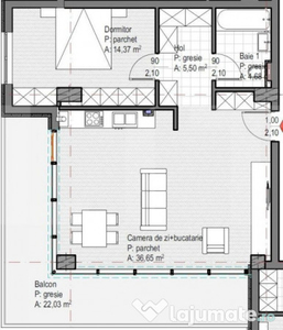 Apartament 2 camere finisat, 61 mp utili, balcon 22 mp, etaj