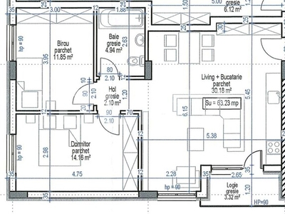 Apartament semidecomandat, 3 camere