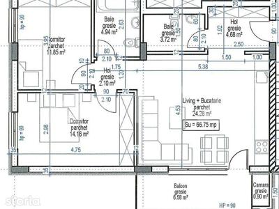 Apartament semidecomandat, 3 camere