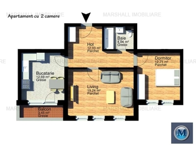 Apartament 2 camere de vanzare, zona Albert, 64.45 mp