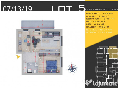 APARTAMENT 2 CAMERE 57.13 MP , METROU NICOLAE TECLU