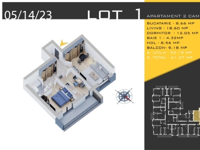 Apartament 2 camere, 61 mp, etaj 1, zona Pallady, metrou Nicolae Teclu