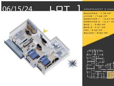 Apartament 3 camere, 80 mp, etaj 1, zona Pallady, metrou Nicolae Teclu