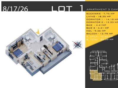 Apartament 3 camere, 83 mp, etaj 1, zona Pallady, metrou Nicolae Teclu